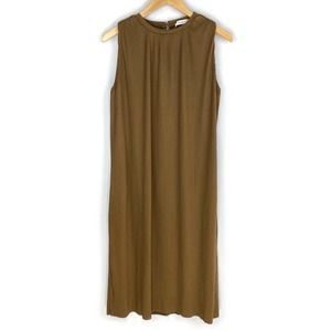 Moussy Midi Dress Brown Pleated Sleeveless Fall Summer Shift OS